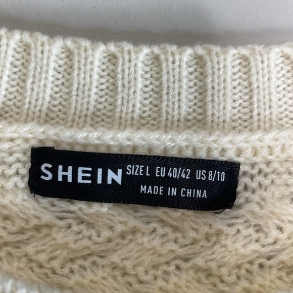 Shein Cream Basket Weave Knit Crew Neck Sweater Soft Long Sleeve L 8/10 - Picture 6 of 10